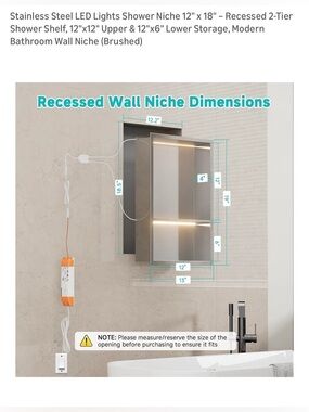 Brushed Stainless Steel Recessed LED Shower Niche - Silver